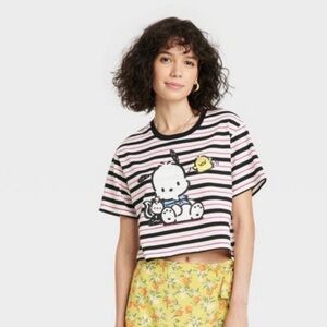 ➕Sanrio Pochacco Striped Crop Tee